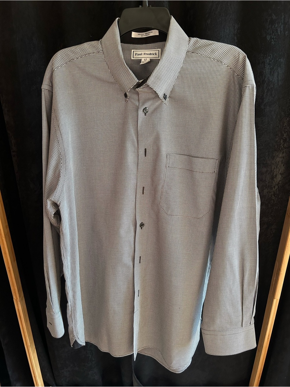 Paul Fredrick Black & White Micro-Check Dress Shirt